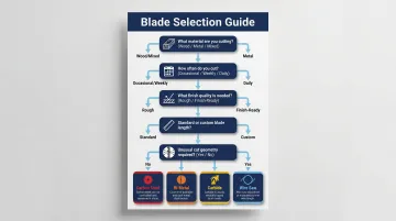 Five-question bandsaw blade purchasing decision framework flowchart for buyers