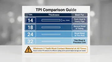 Hacksaw blade TPI selection guide by material thickness and application