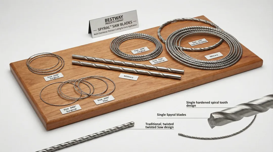 Spyral Saw 360-degree wire saw blade product lineup showing multiple diameters and lengths