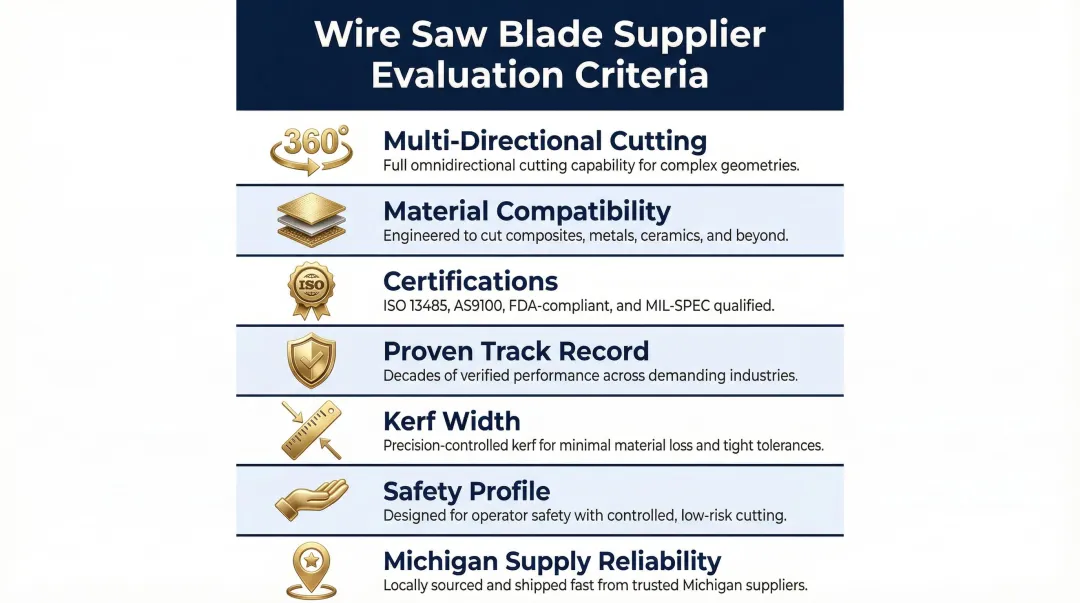Seven-criterion wire saw blade manufacturer evaluation framework for Michigan procurement teams