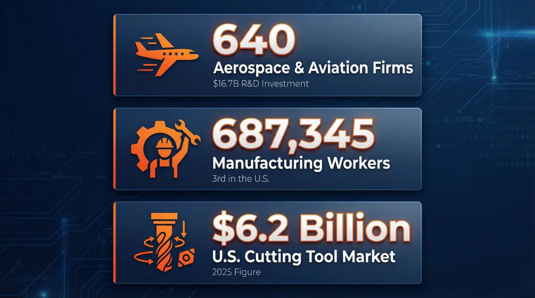Ohio aerospace manufacturing market statistics and cutting tool demand data infographic