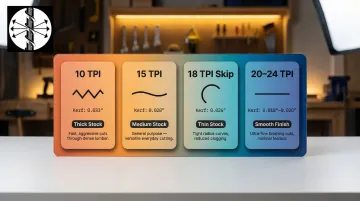 Coping saw blade TPI comparison chart from 10 to 24 teeth per inch