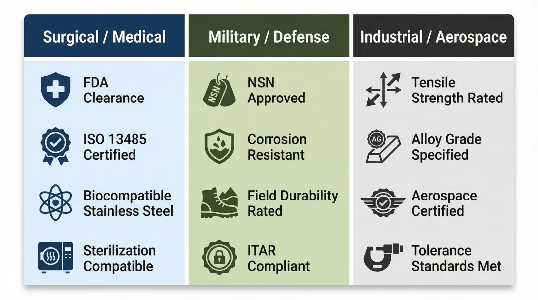 Gigli saw blade certification requirements comparison across surgical military and industrial sectors