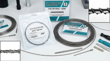 Spyral wire saw blade in multiple diameters alongside surgical and industrial configurations