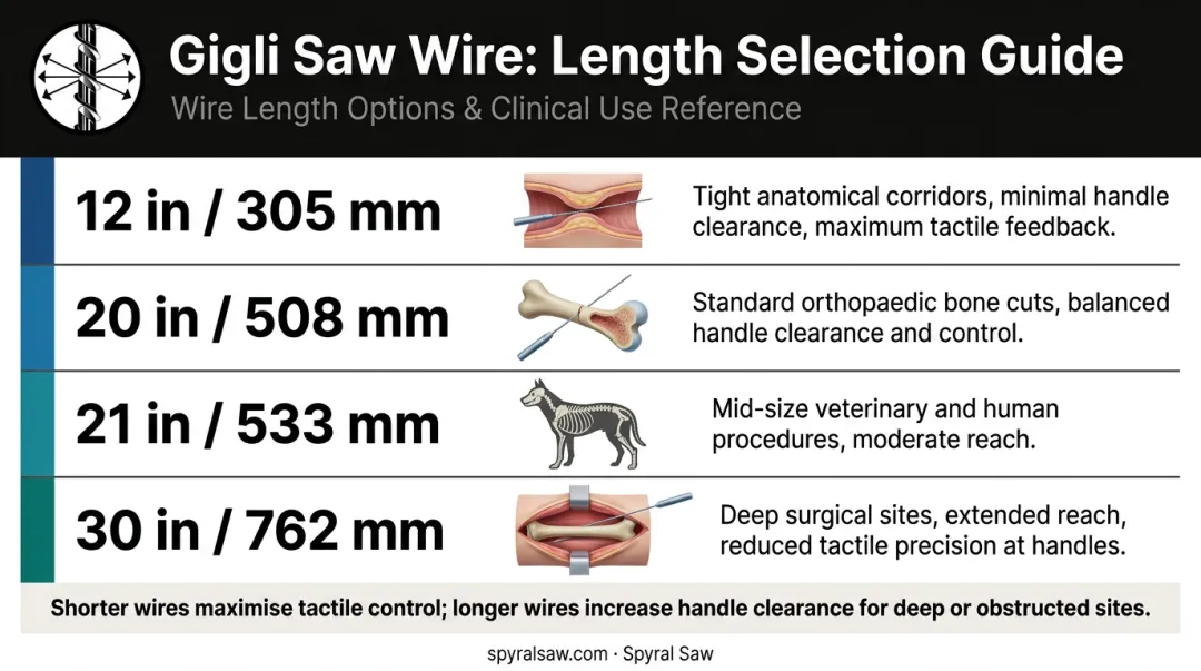 Gigli saw wire length selection guide four sizes matched to surgical procedures