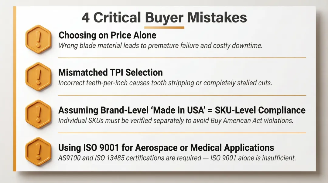 Four common hacksaw blade procurement mistakes buyers must avoid infographic