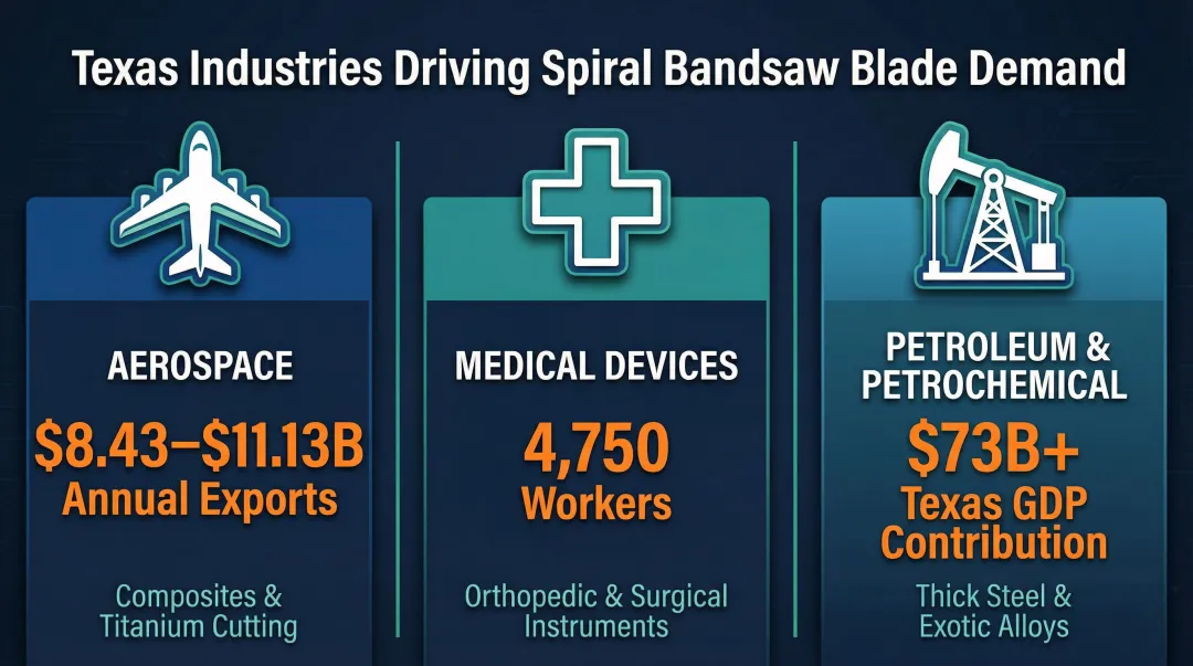 Three Texas industries driving spiral bandsaw blade demand with key statistics