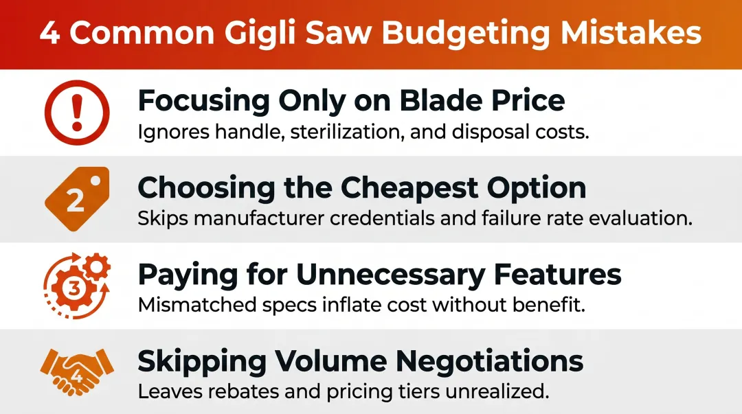 Four common Gigli saw procurement budgeting mistakes to avoid infographic