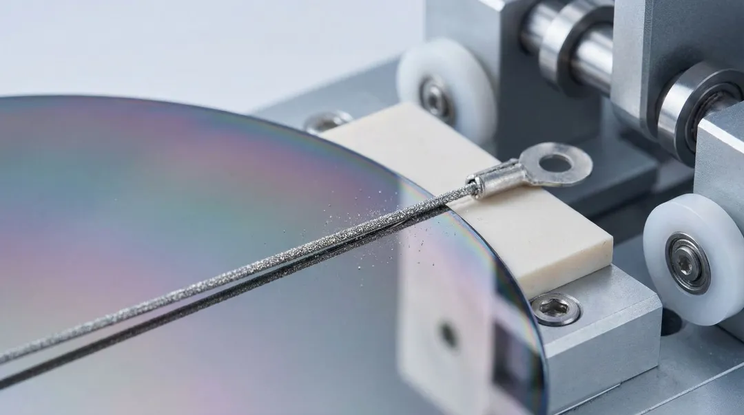 Ultra-thin diamond wire saw product close-up showing precision semiconductor cutting application