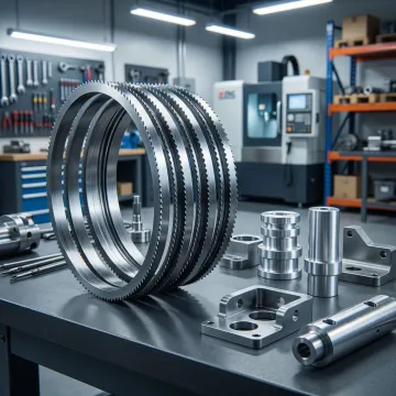 Custom bandsaw blades coiled and ready for industrial manufacturing applications