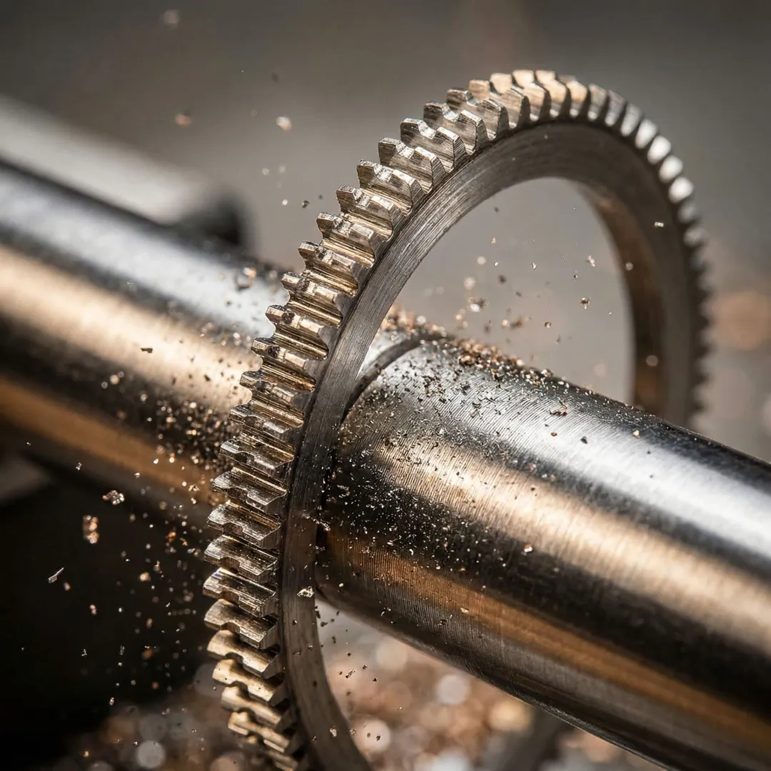 Close-up of Spyral wire saw blade cutting metal in multiple directions