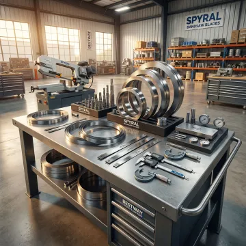 Custom industrial bandsaw blades being manufactured in a precision machining facility