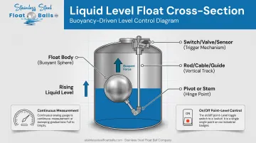 Liquid level float assembly diagram showing key components and function