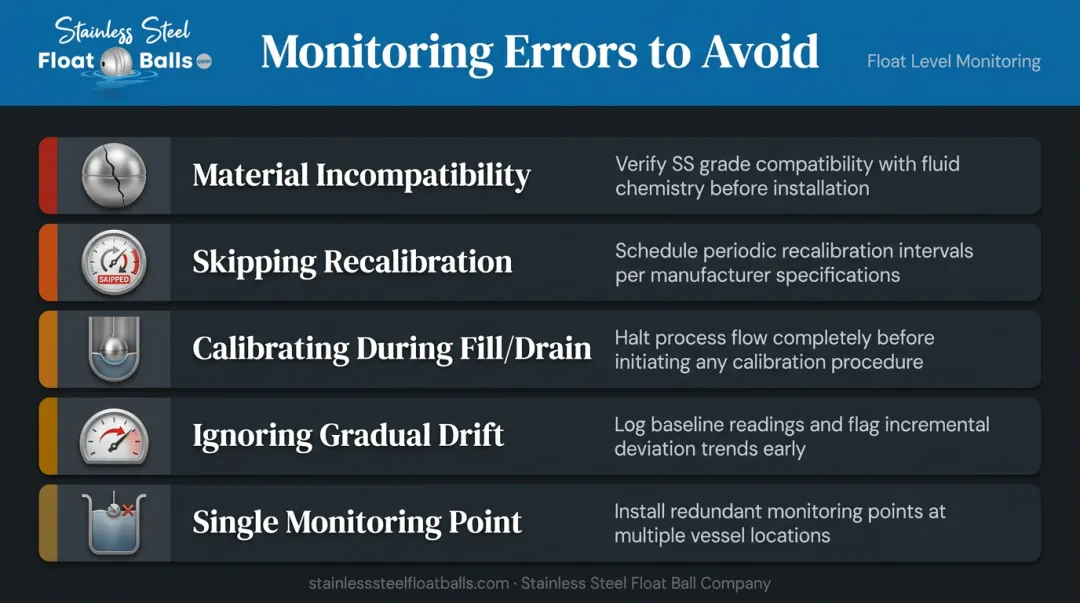 Five common chemical tank level monitoring errors checklist prevention infographic