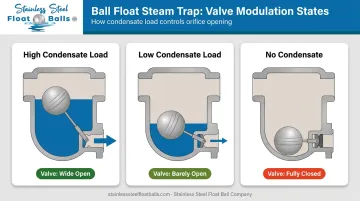 Ball float steam trap proportional valve modulation three-state diagram infographic