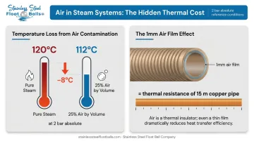 Air contamination impact on steam temperature and thermal resistance infographic