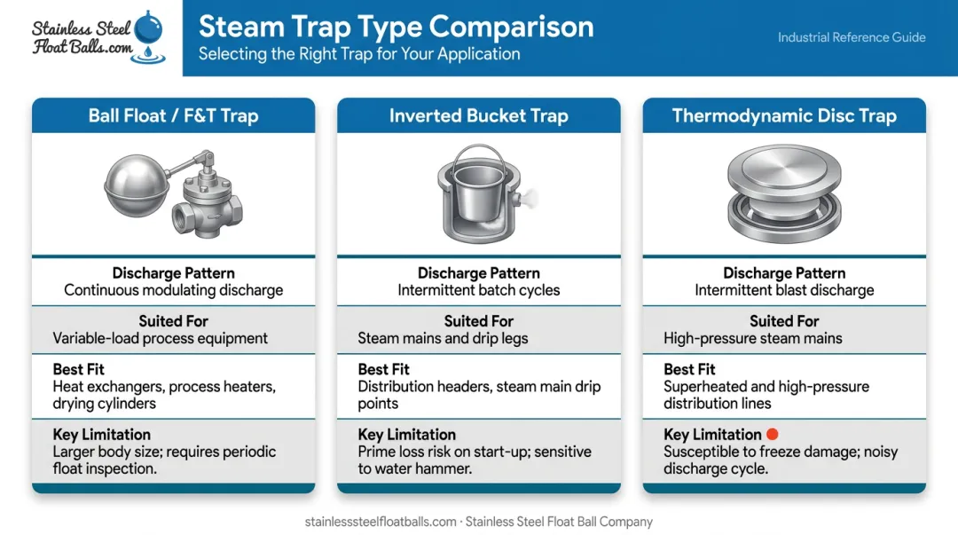 Steam trap type comparison ball float inverted bucket thermodynamic disc side-by-side