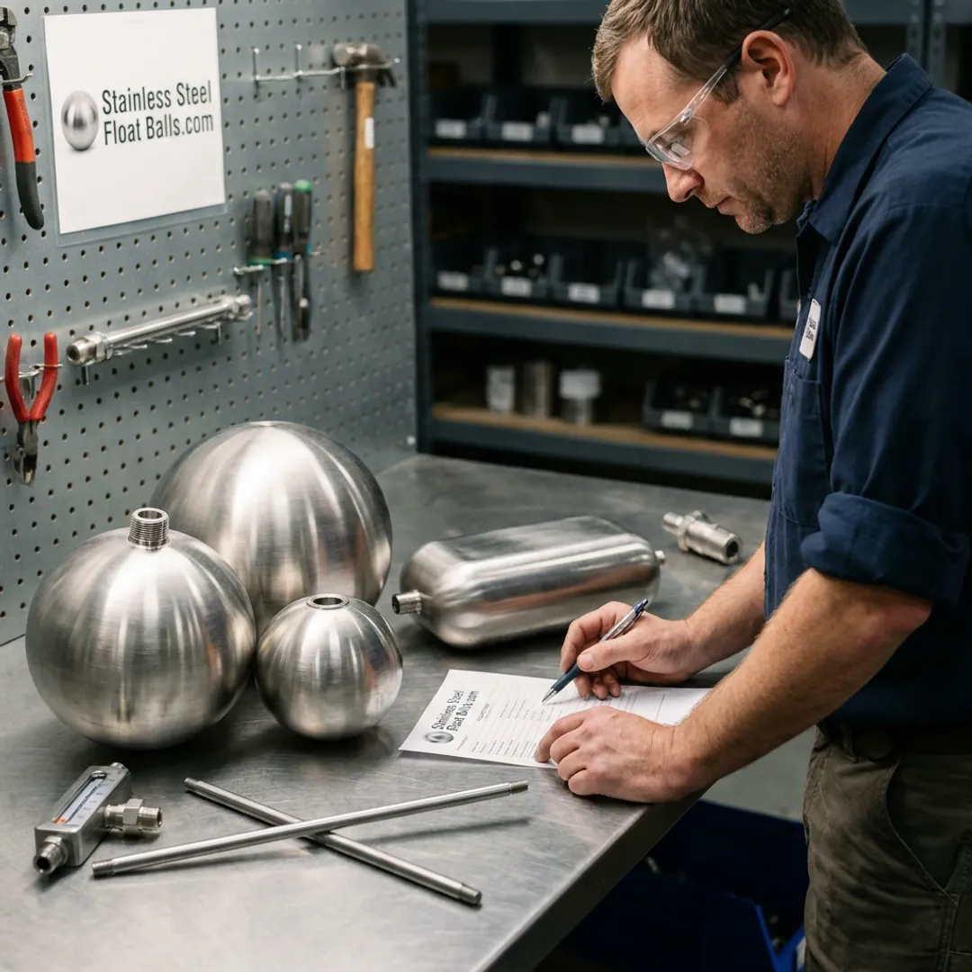 Technician reviewing stainless steel float ball fittings