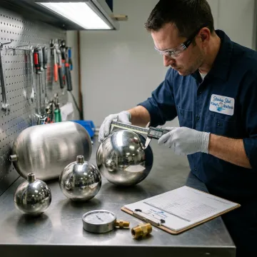 Technician inspecting stainless steel float balls