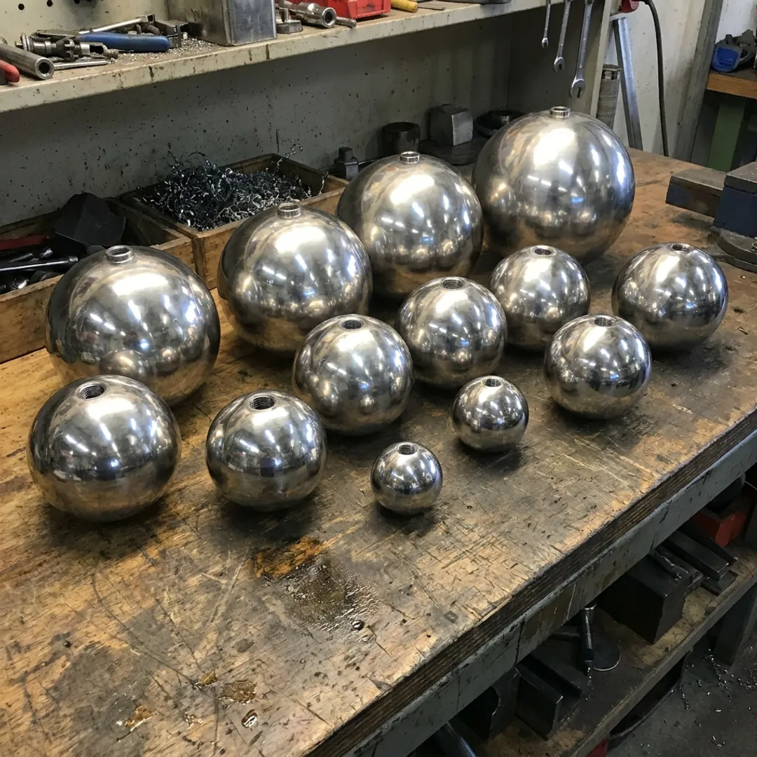 Custom stainless steel float balls with fittings