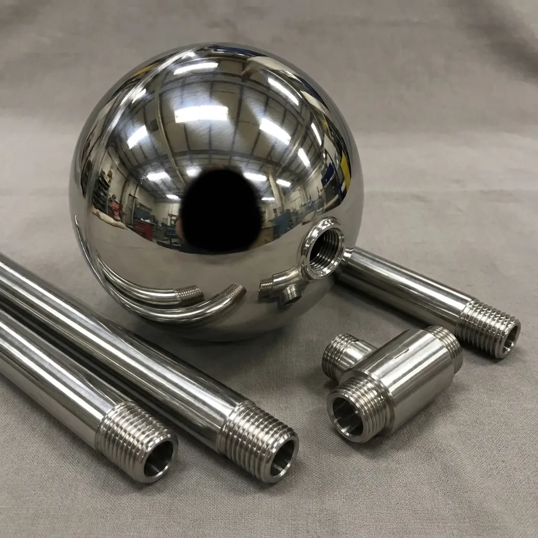 Stainless steel float balls with rod fittings