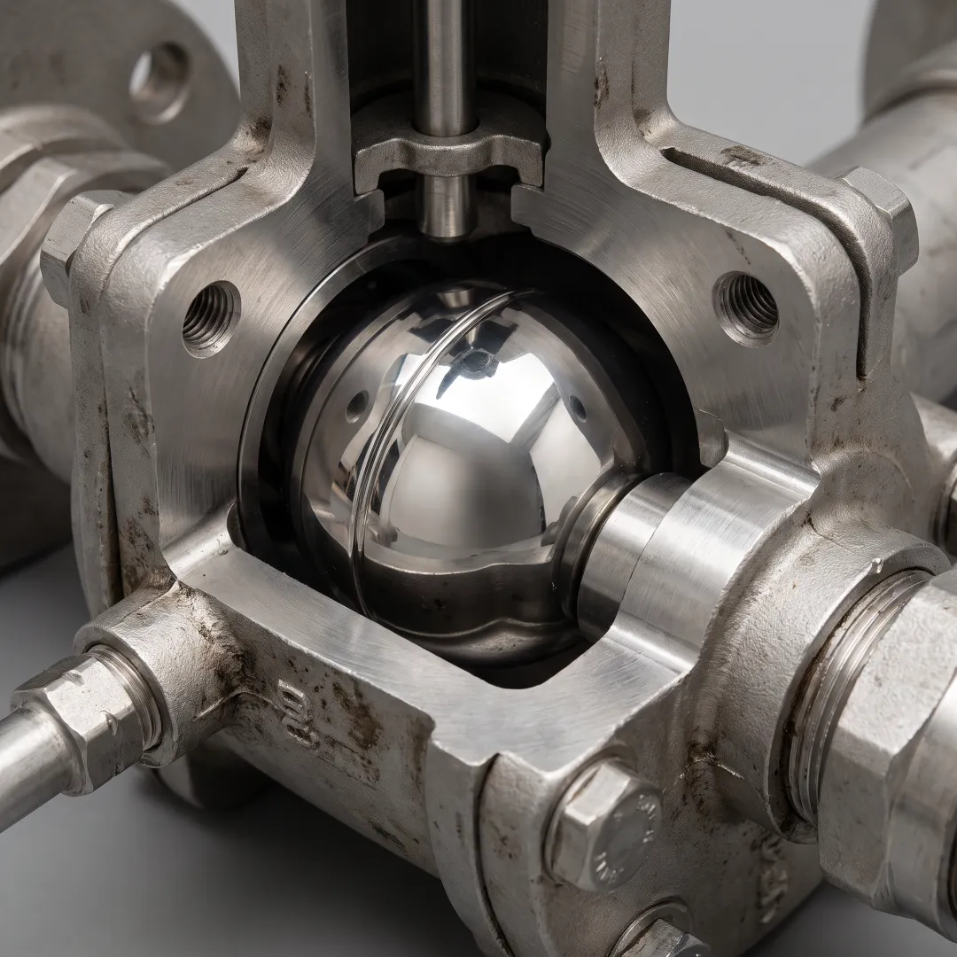 Custom stainless steel float ball in an industrial valve system