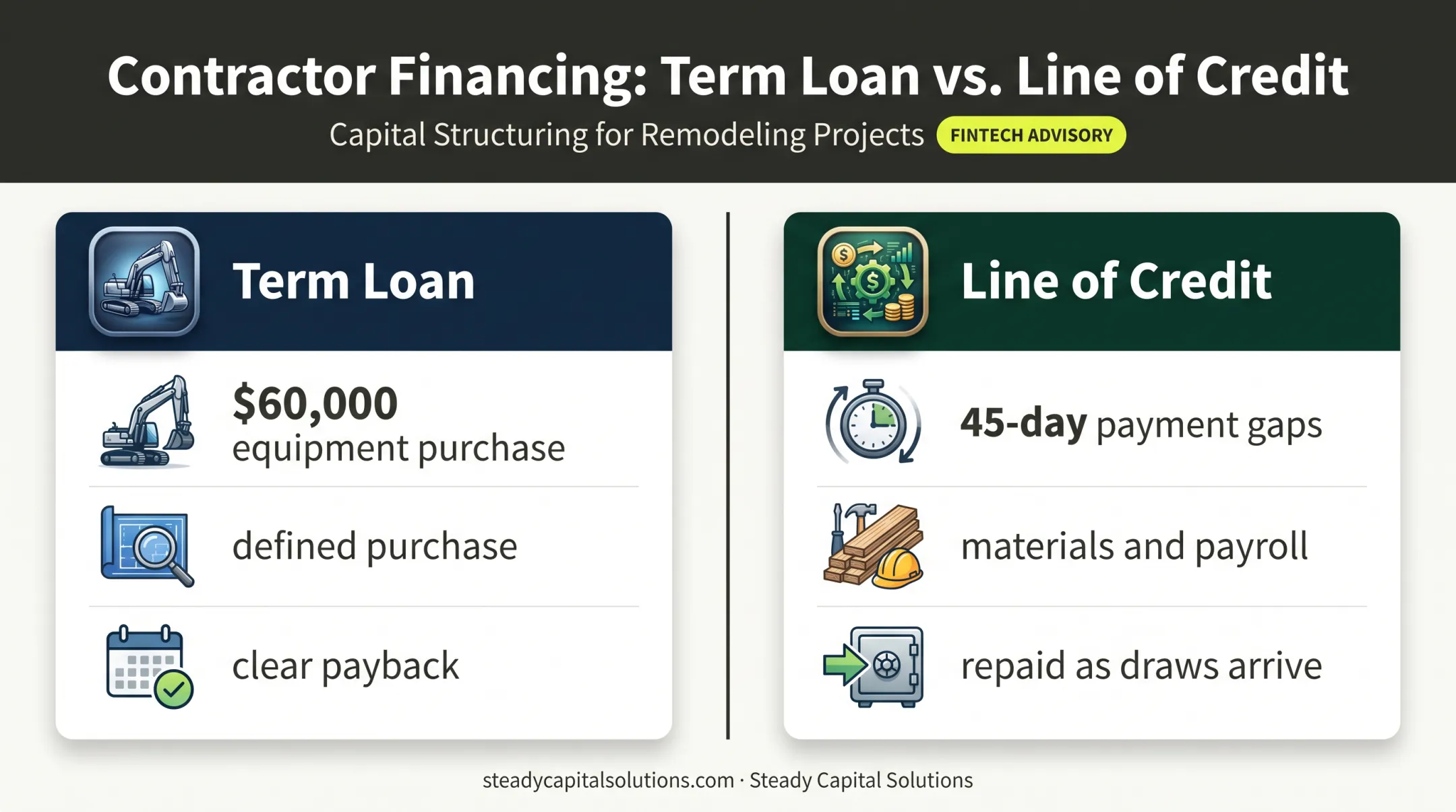 Term loan versus credit line remodeling contractor financing scenario