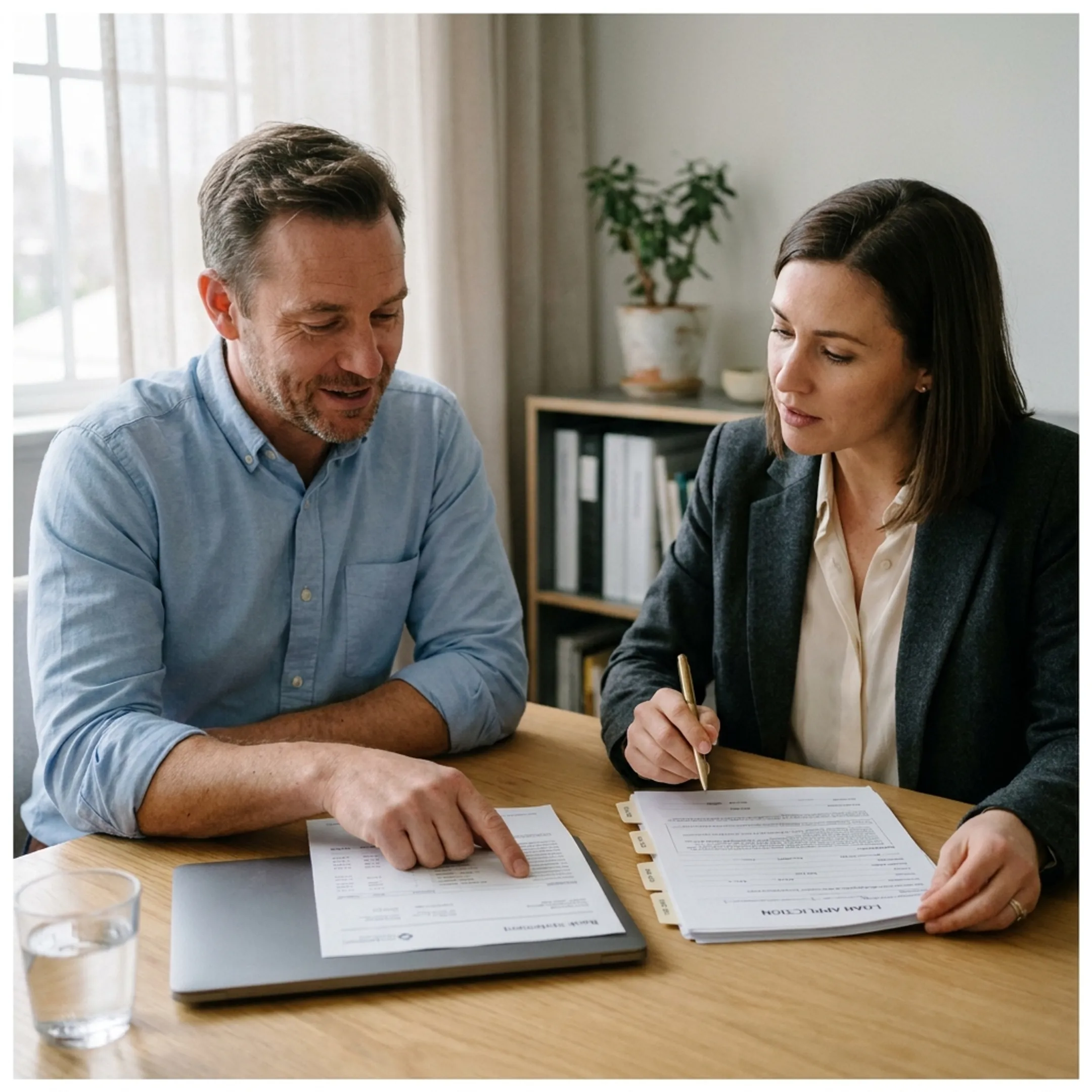 Entrepreneur discussing business cash flow and loan options