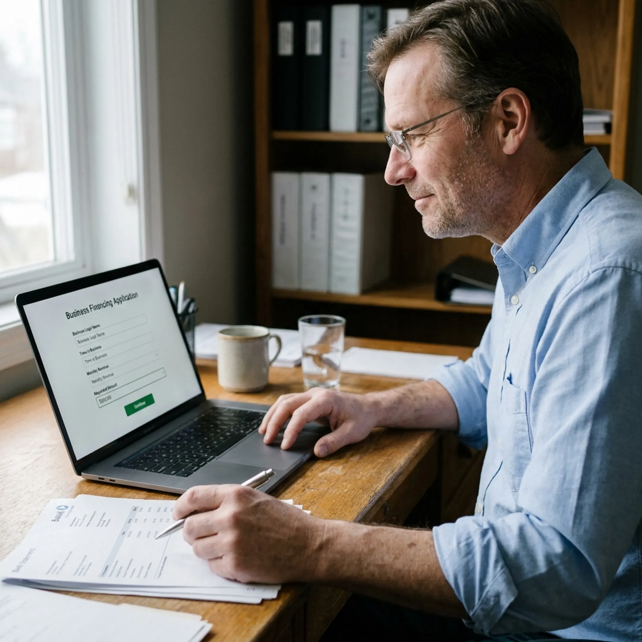 Business owner completing an online small business loan application