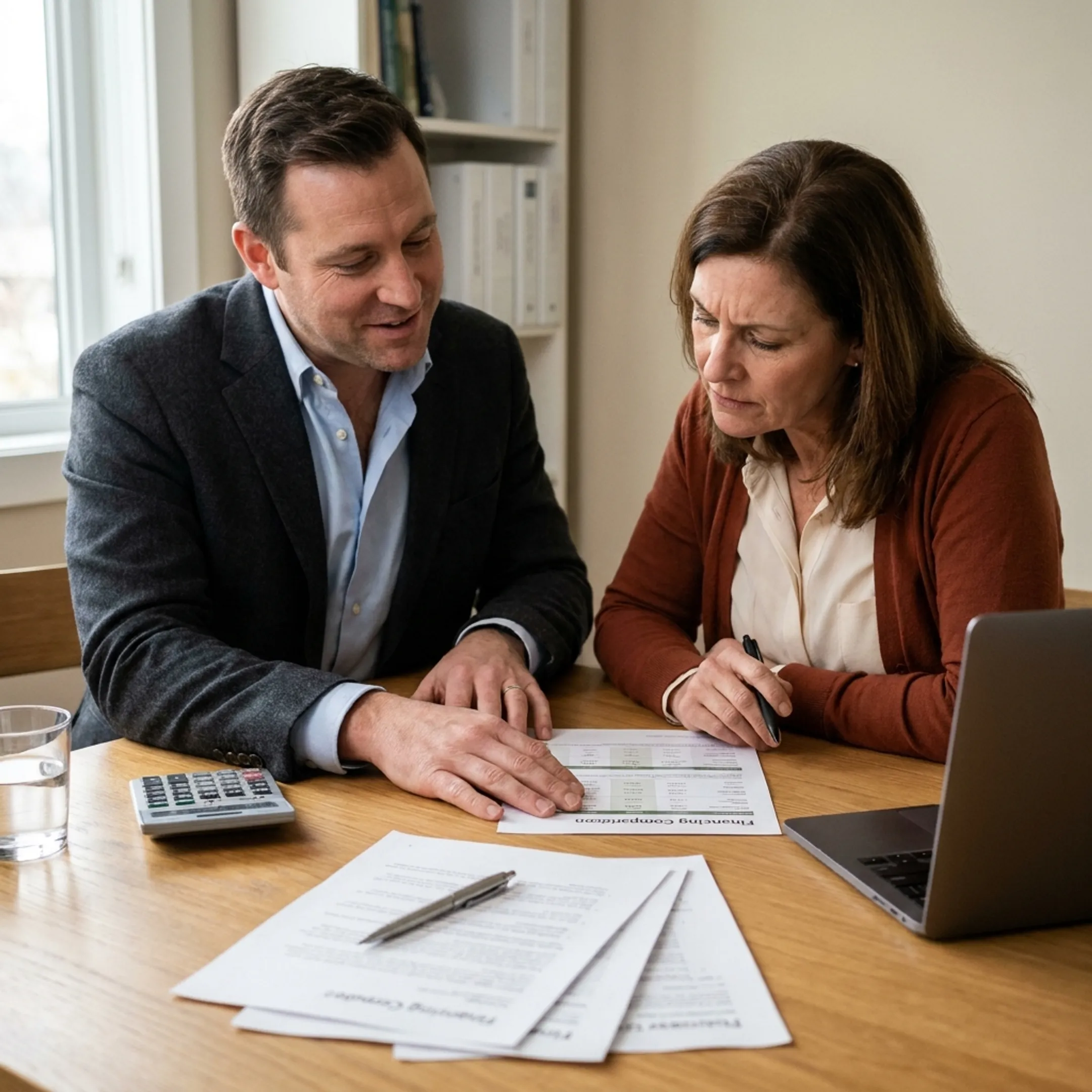 Advisor explaining commercial funding choices to a business owner
