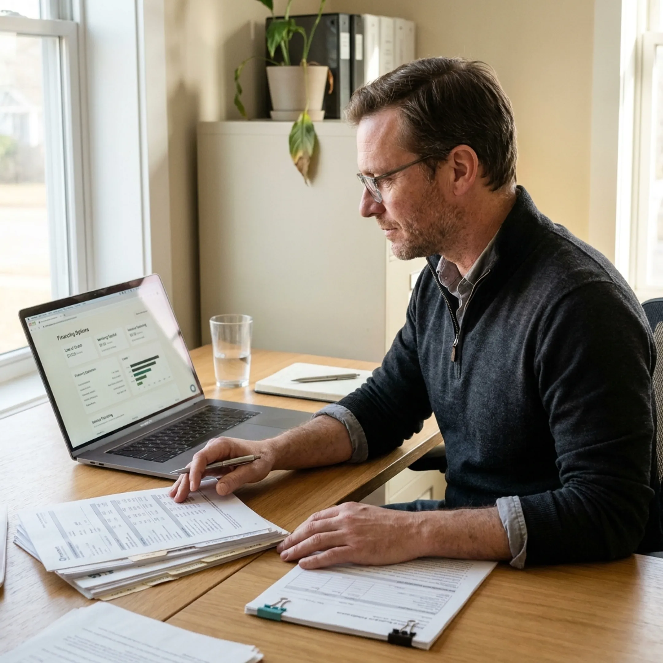 Small business owner reviewing financing options on a laptop