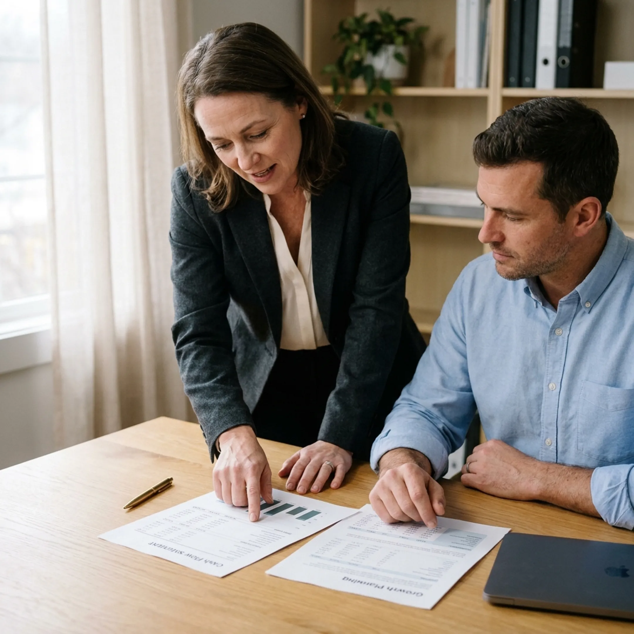 Business financing consultation with cash flow documents
