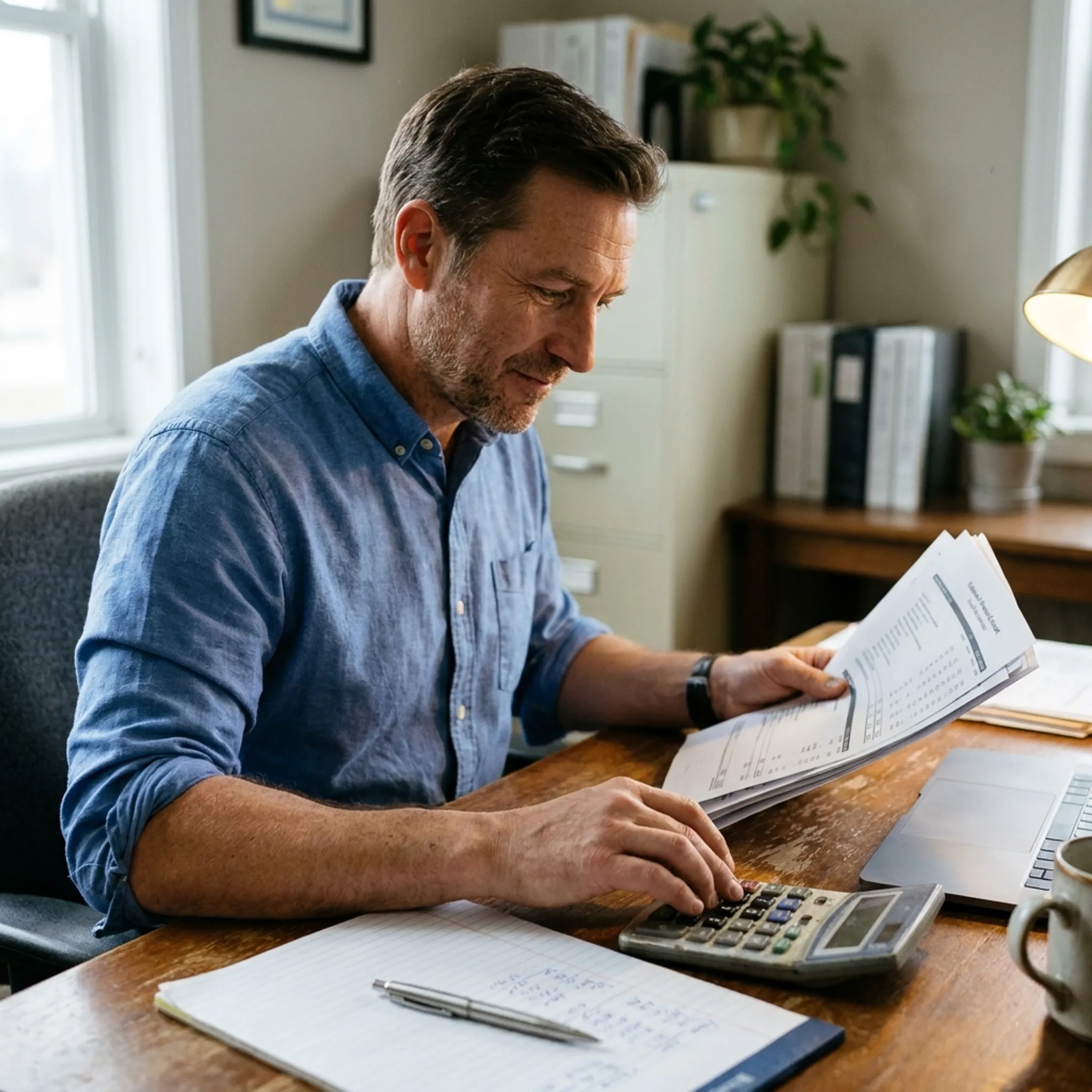 Business owner planning working capital needs with financial documents