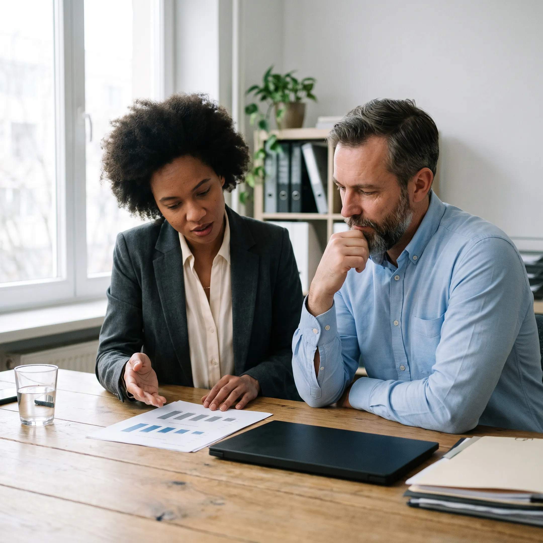 Business owner discussing flexible commercial financing