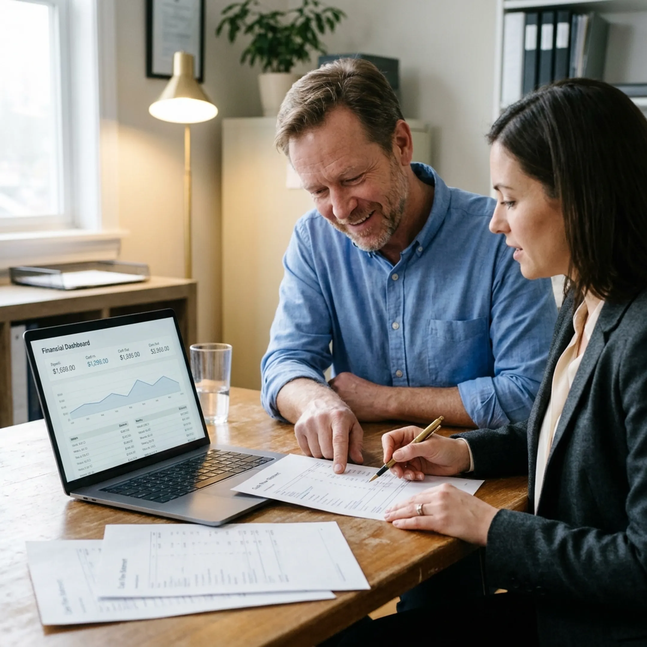 Business owner planning payroll with financial funding information