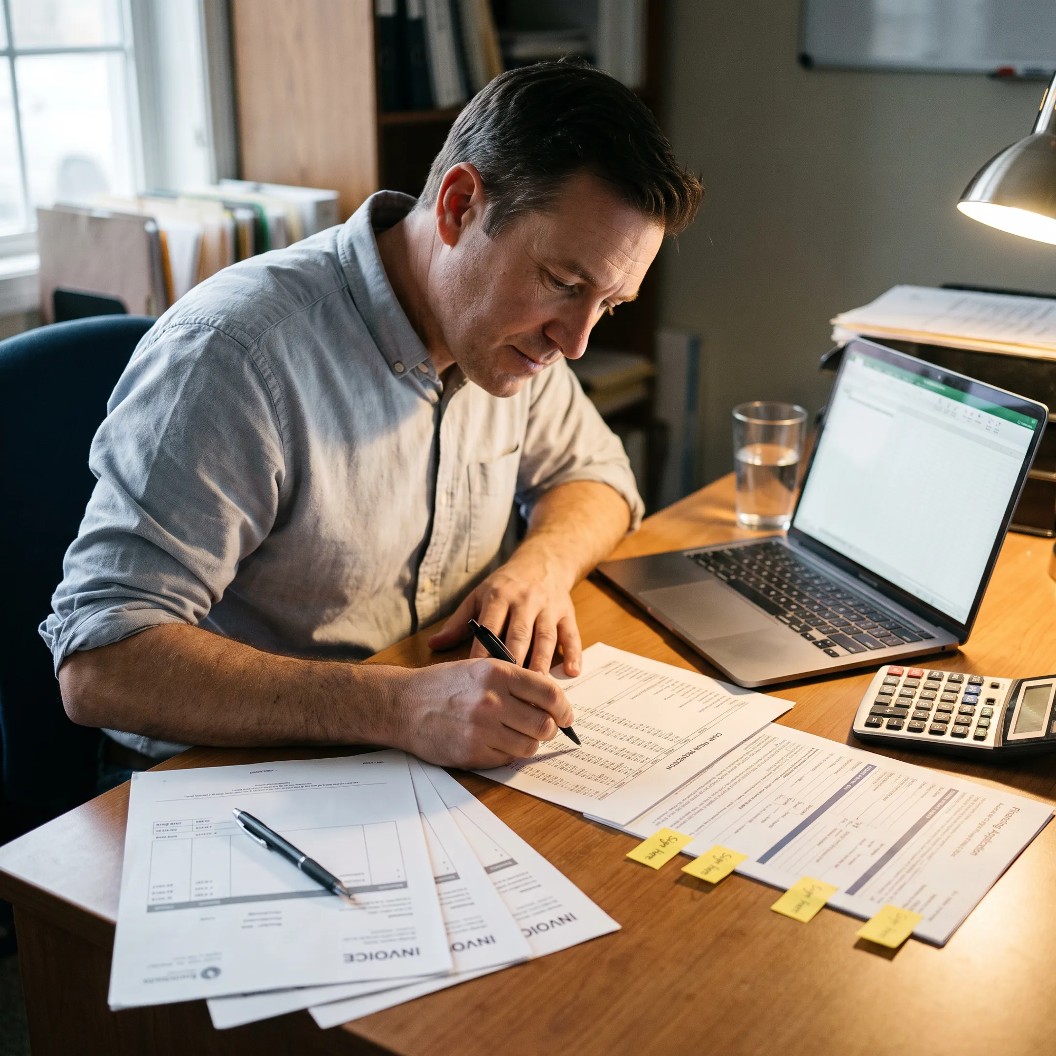 Business owner reviewing cash flow projections for working capital financing