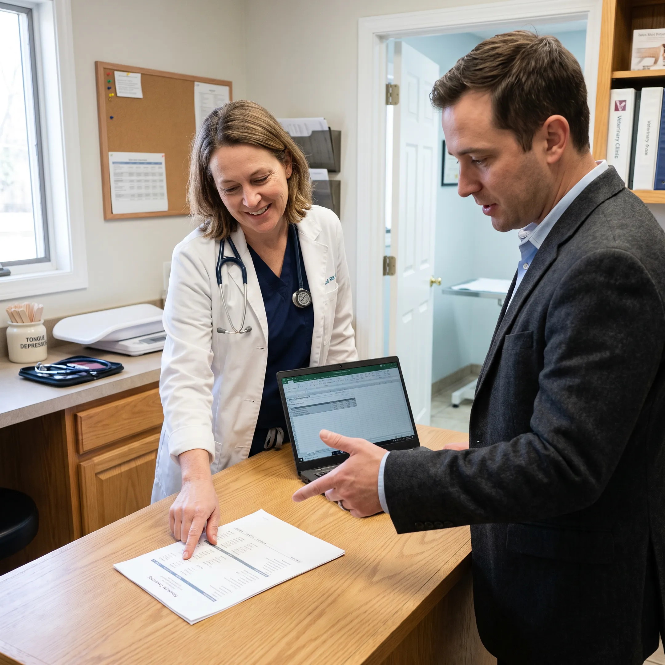 Veterinary practice owner reviewing business financing options