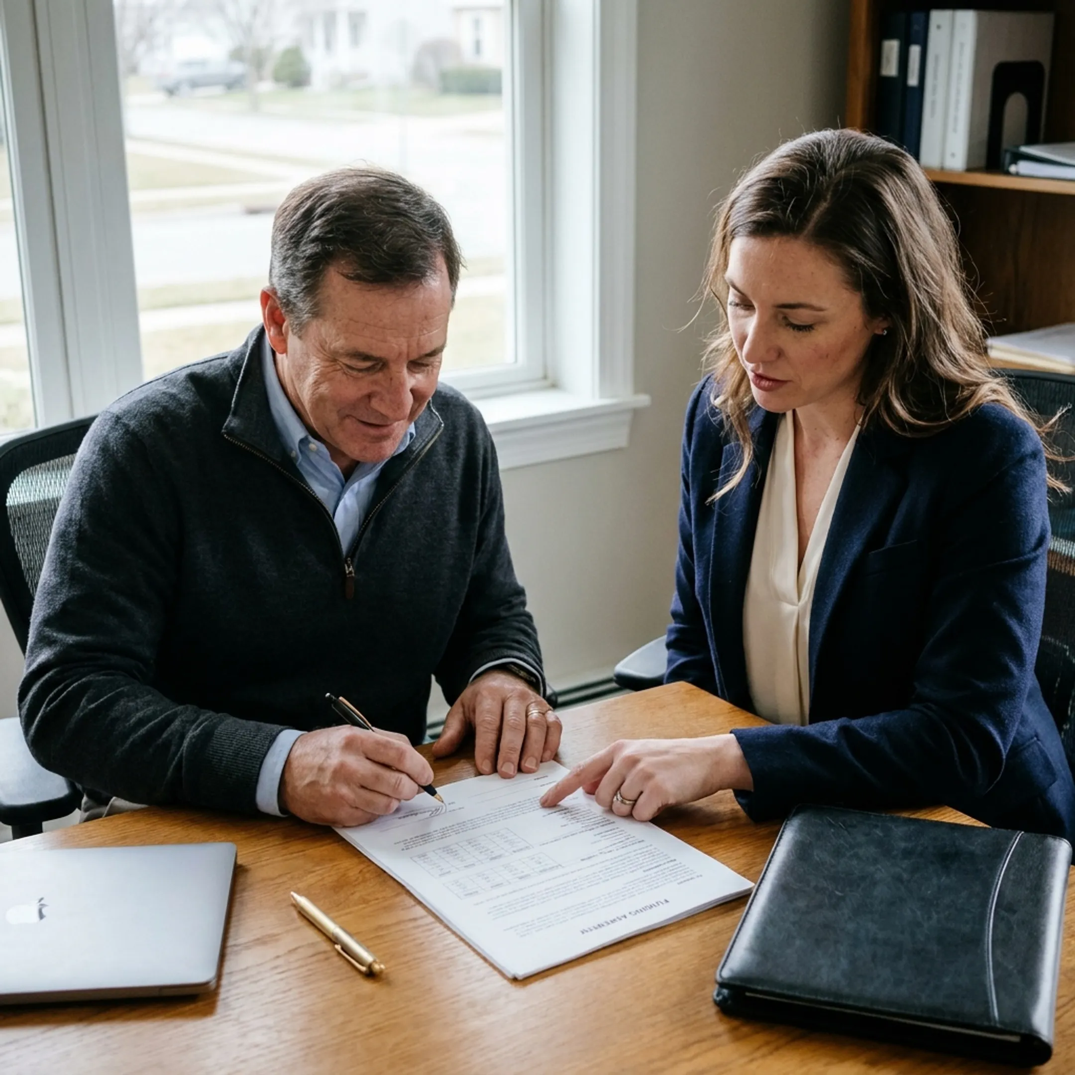 Business owner reviewing merchant cash advance funding options with financial advisor
