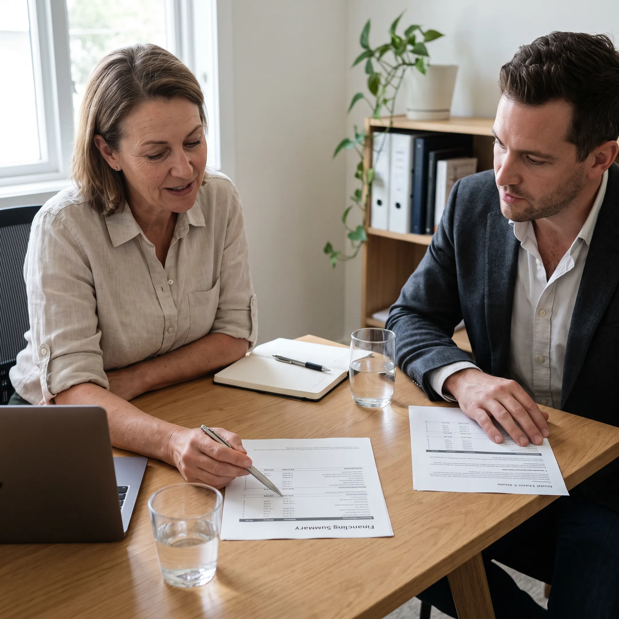 Business owner reviewing a flexible line of credit application with a financial advisor