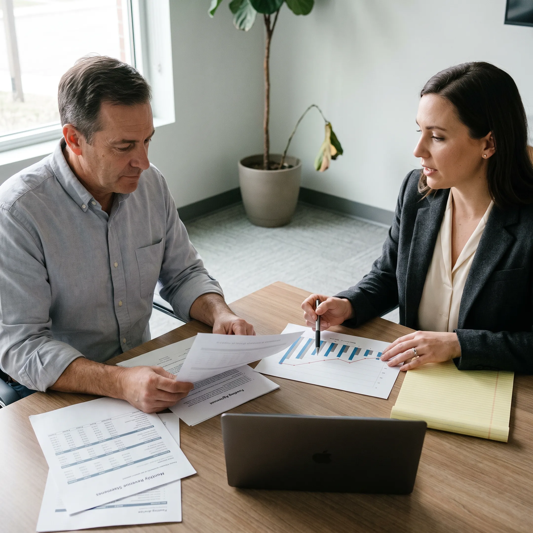 Business owner reviewing revenue based funding documents