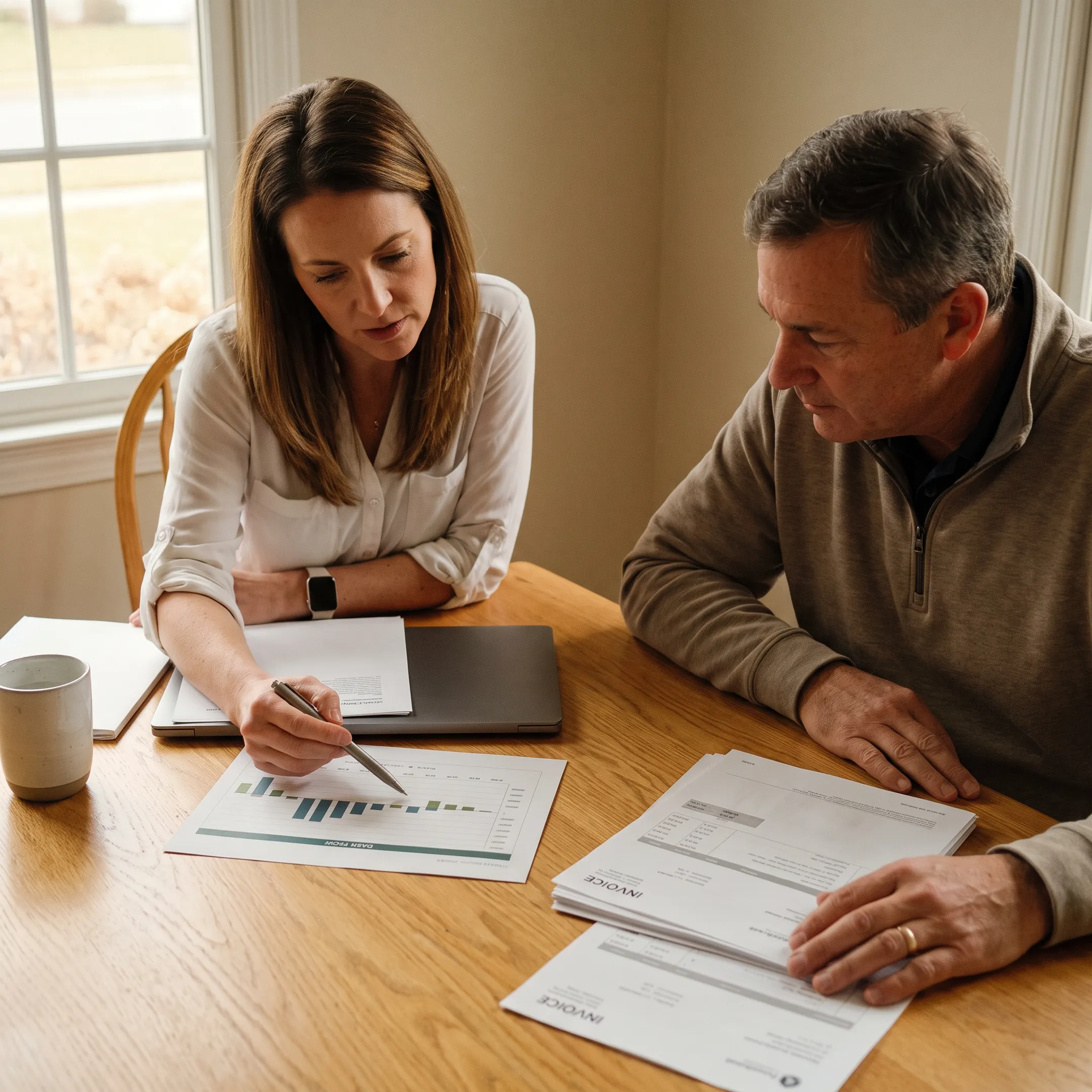 Financial advisor explaining receivables financing to a small business owner