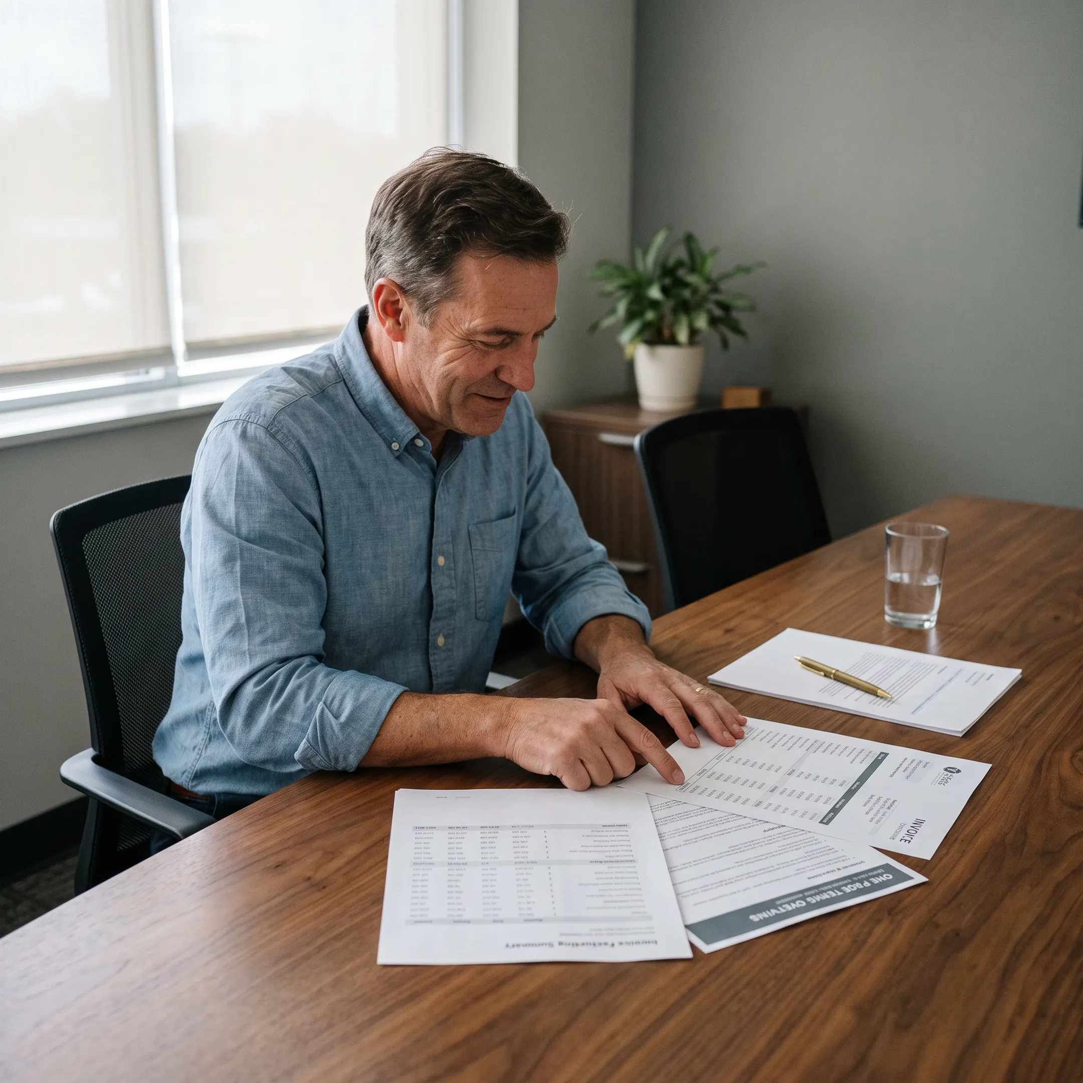 Advisor explaining invoice factoring options to a California business owner