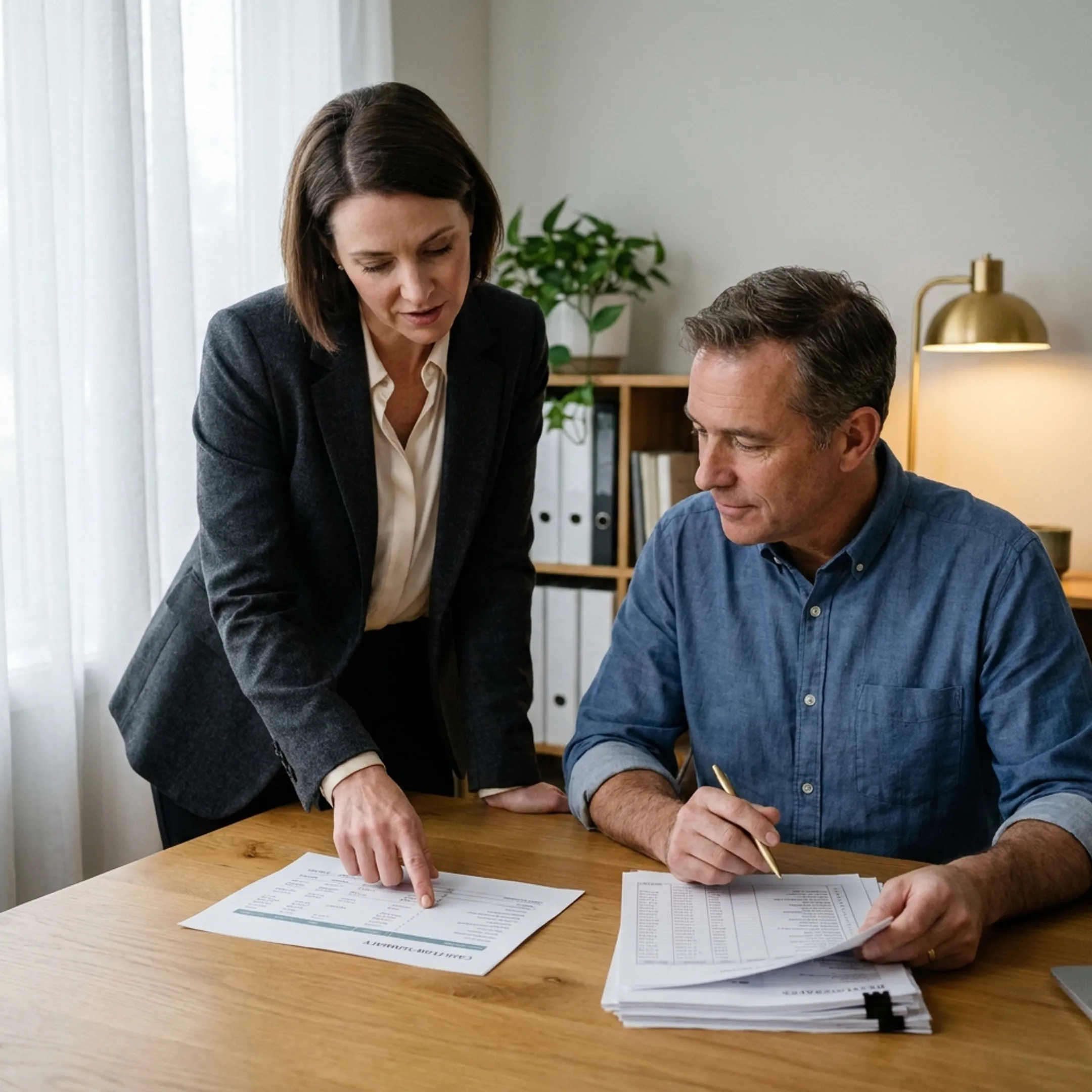 Business finance professional explaining cash-flow bridge funding