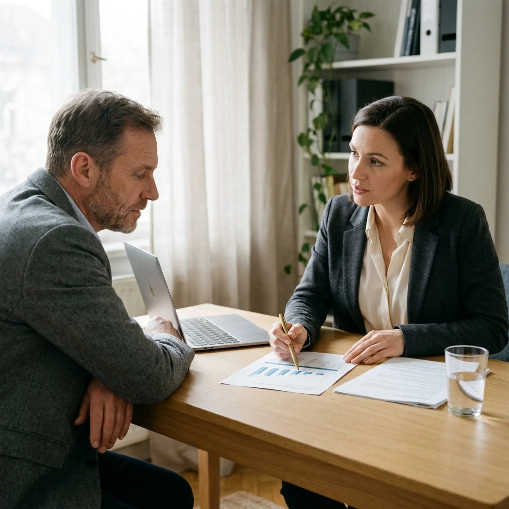 Business owner planning expansion with funding advisor