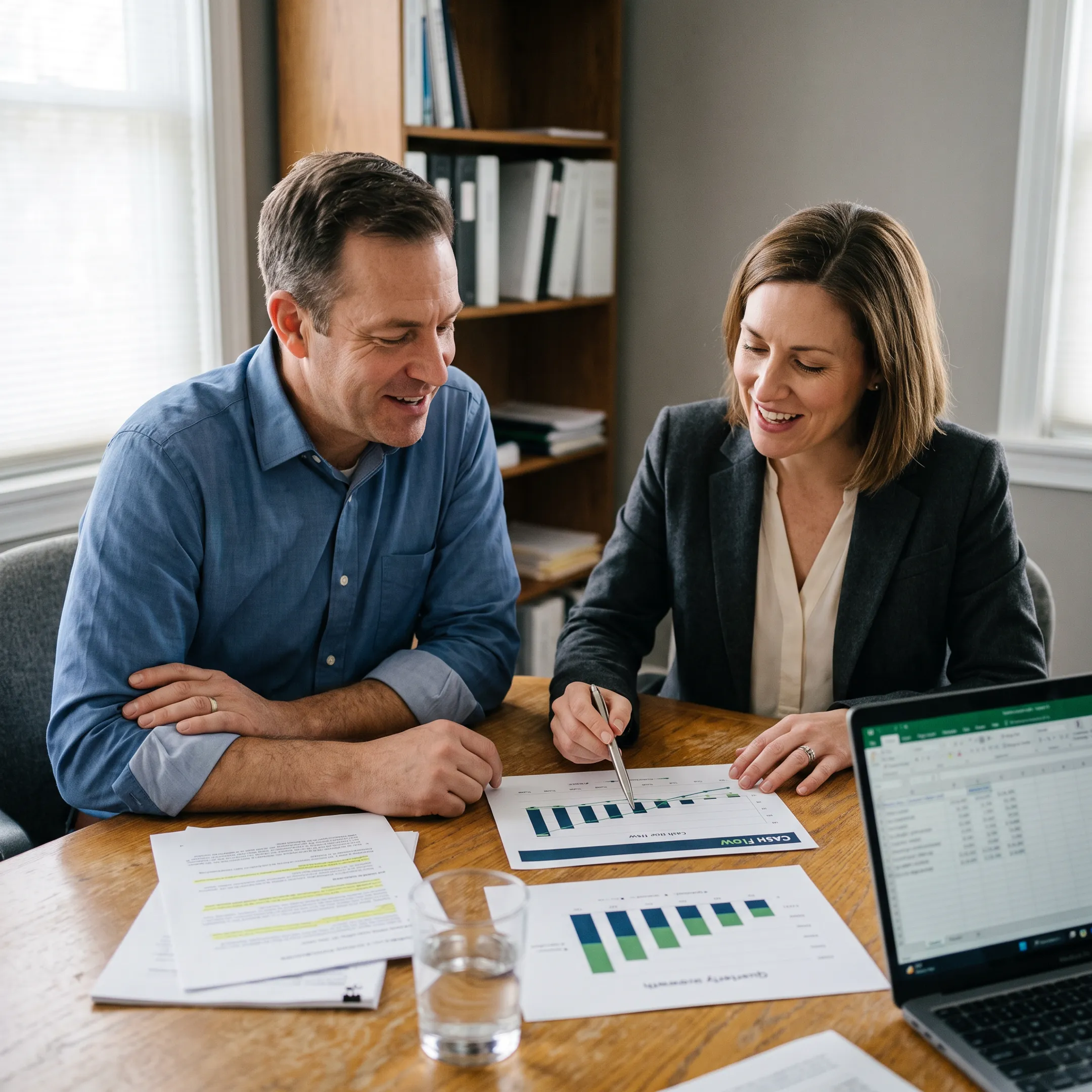 Business owner reviewing an expansion funding strategy with a financial advisor