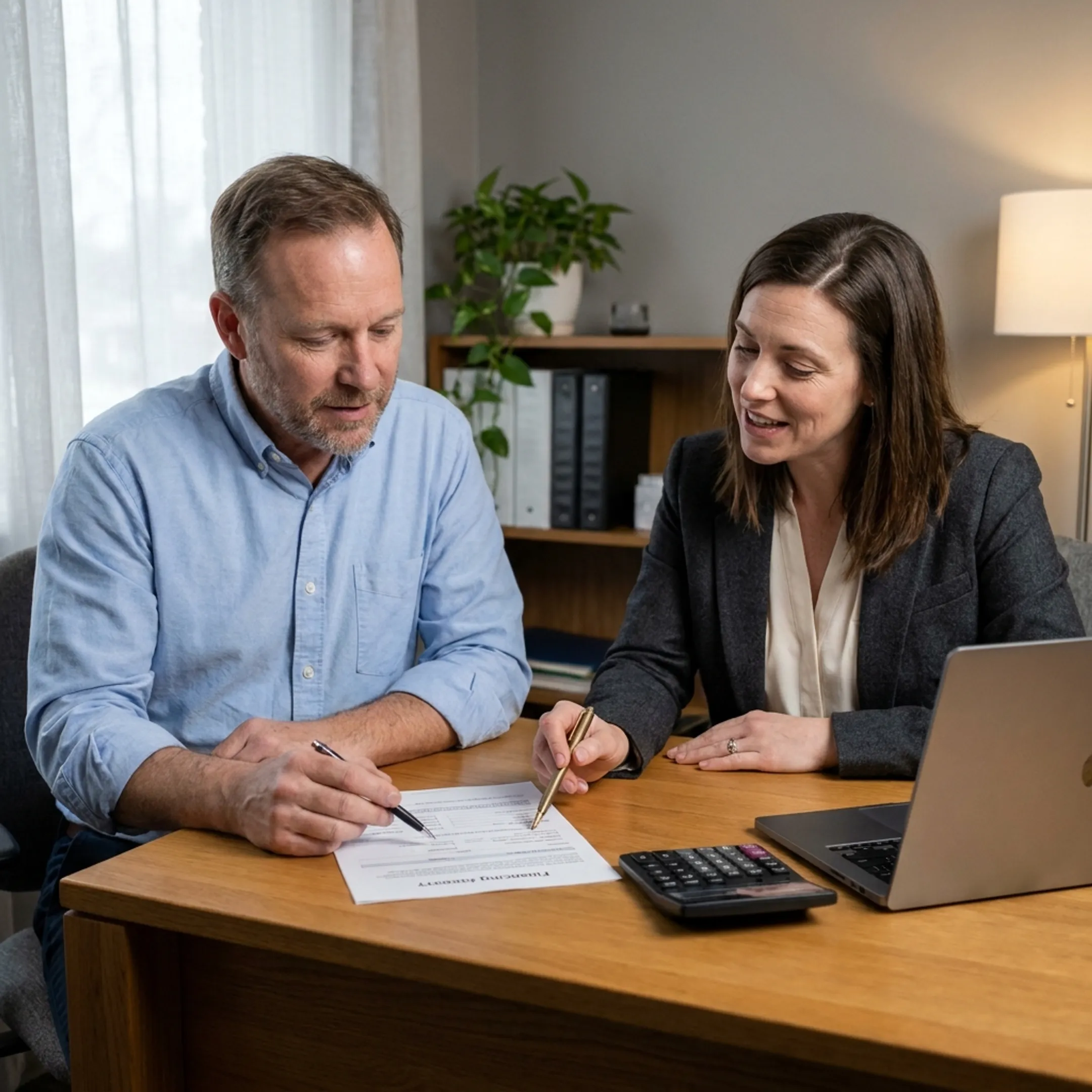Small business owner reviewing loan options with a financial advisor