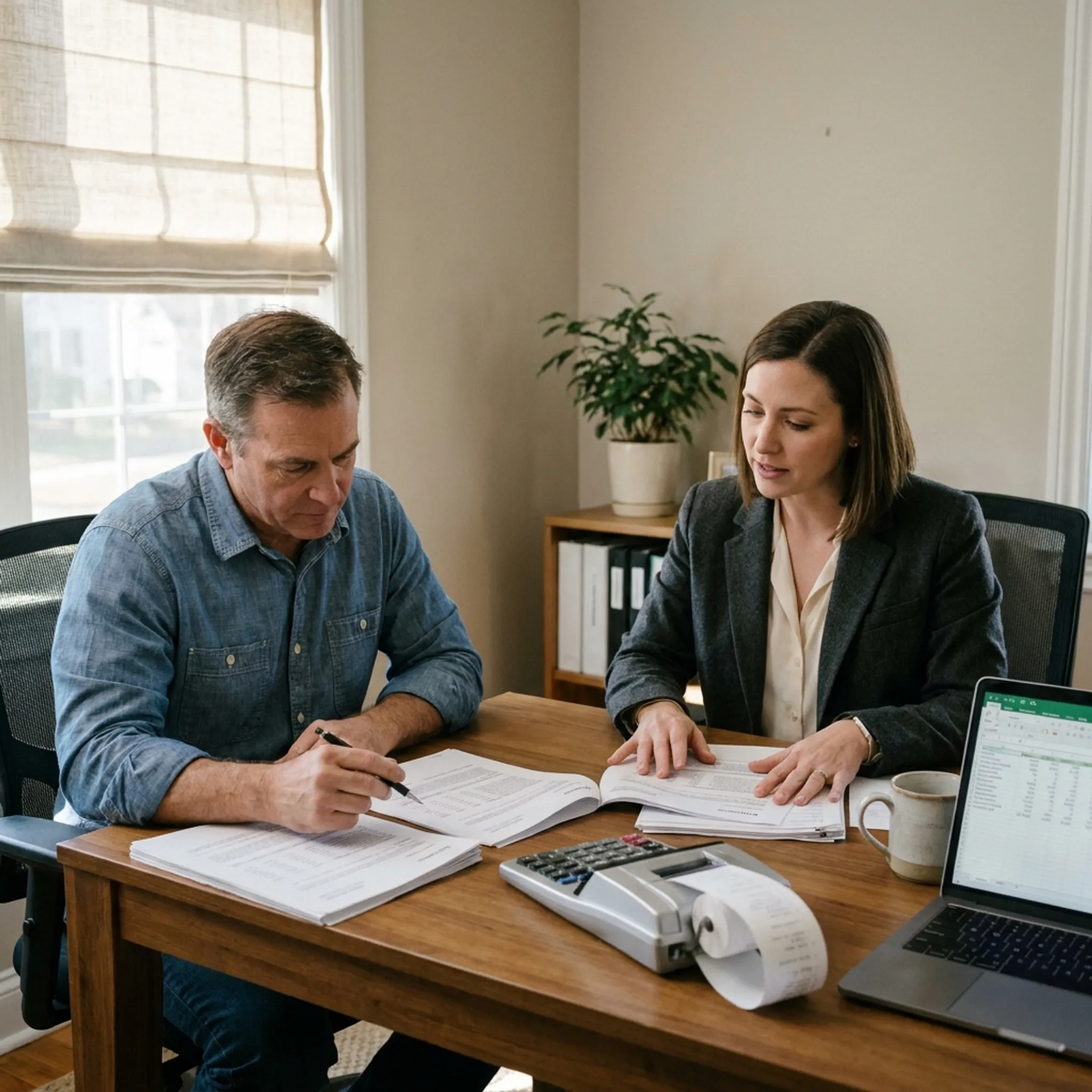 Business owner reviewing small business financing documents with an advisor