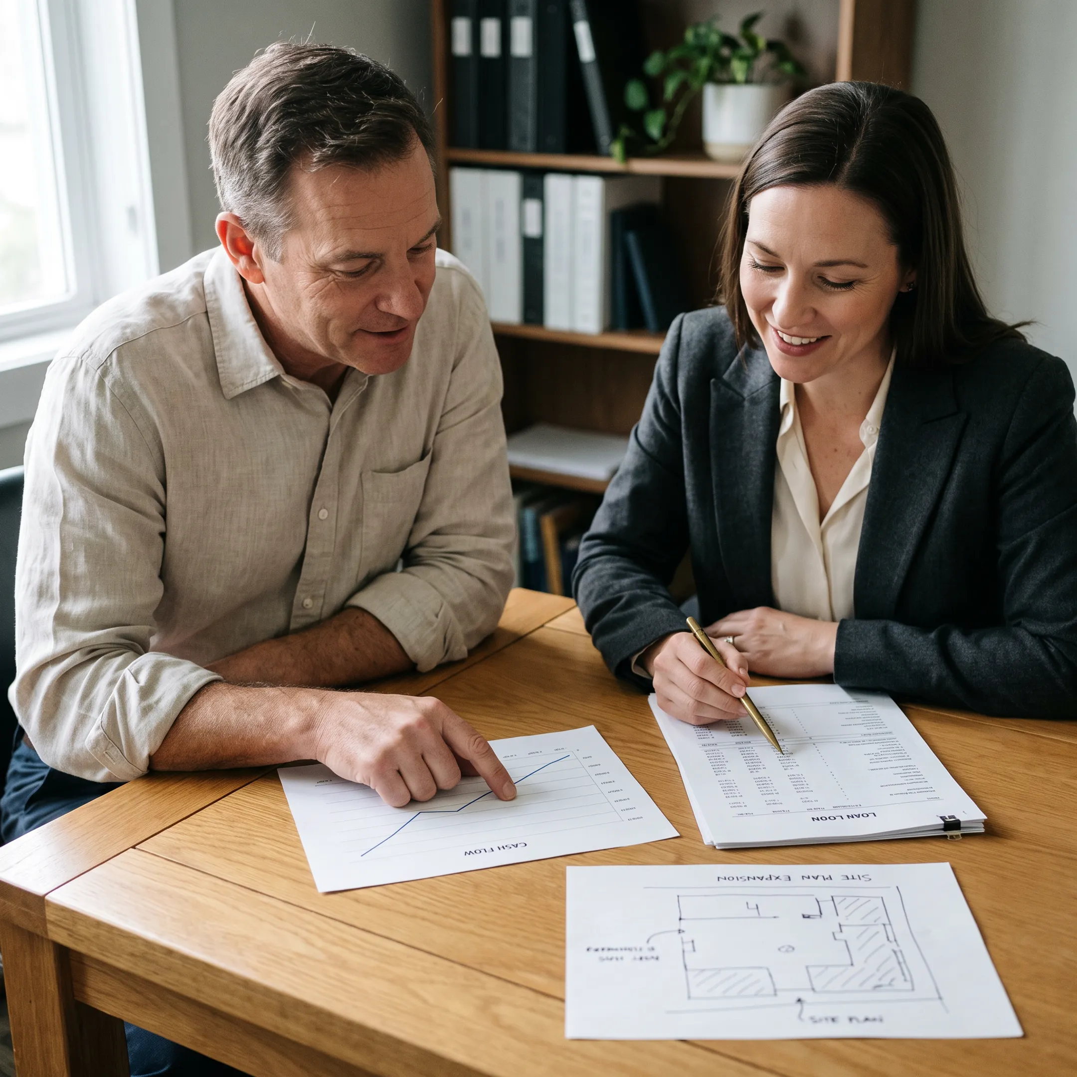 Business owner reviewing a $500K financing plan with an advisor