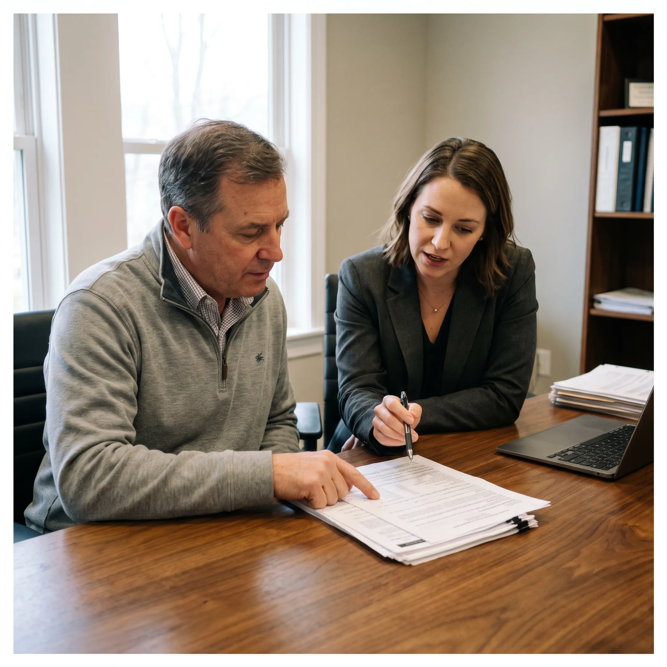 Business owner reviewing secured credit options with a financial advisor