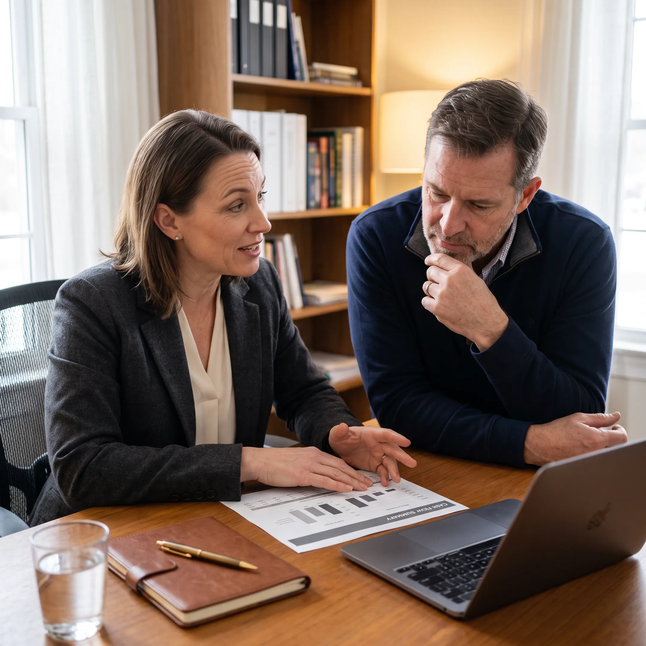 Hotel operator discussing financing options with a business advisor